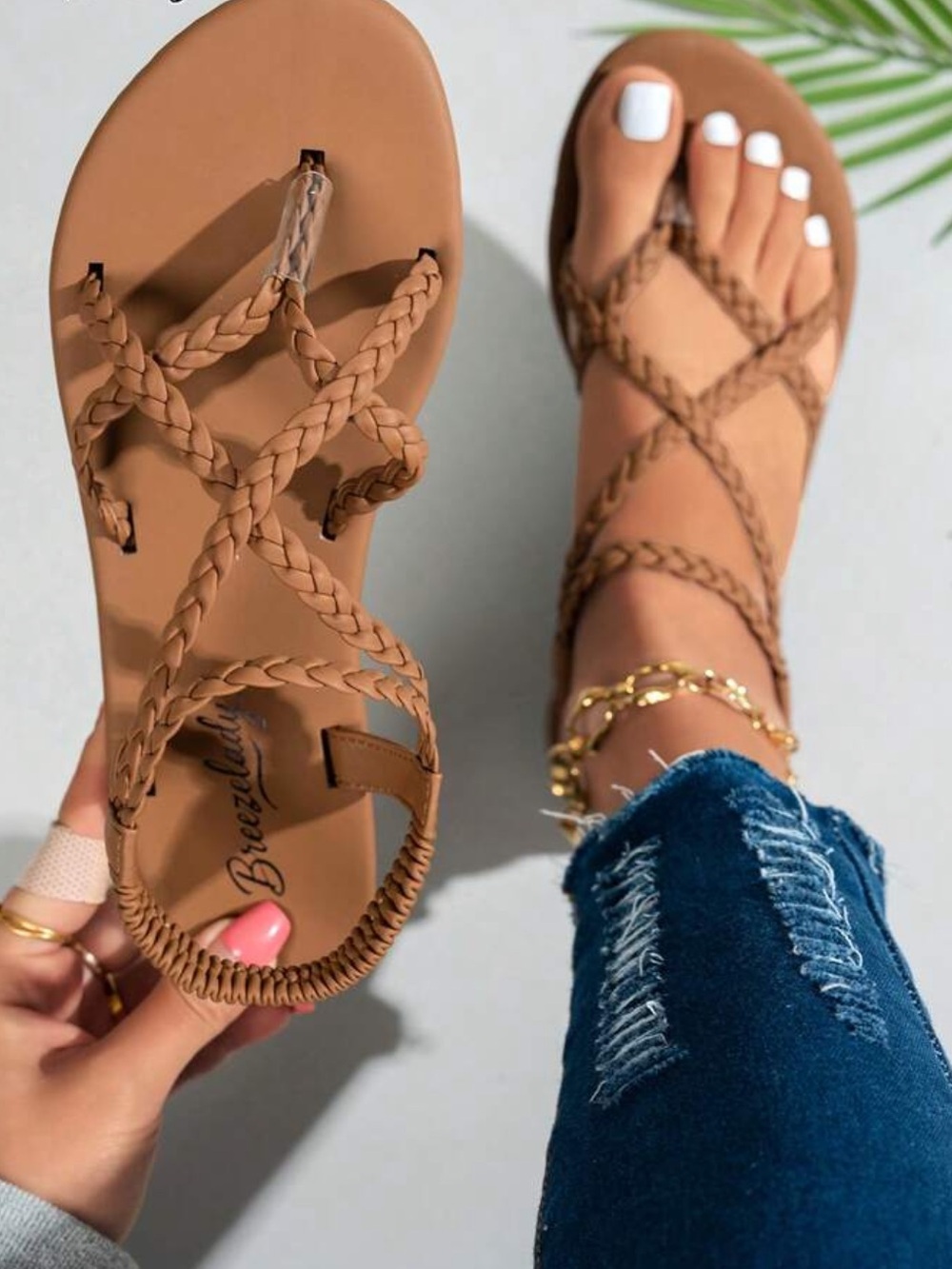 Braided Strappy Tan Women's Sandals